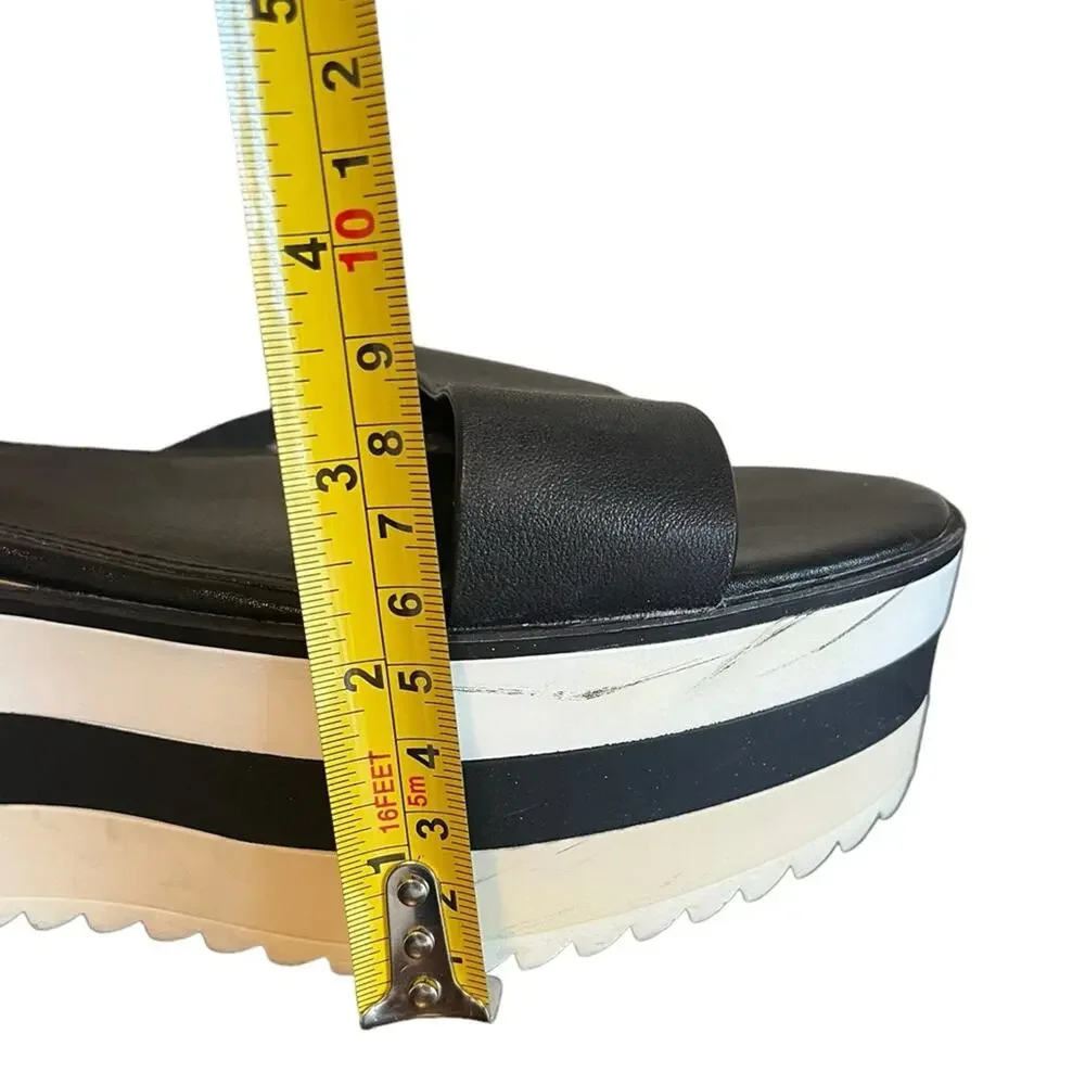 STEVE MADDEN Marco Black/White Leather Platform Ankle‎ Strap Sandal Size 10